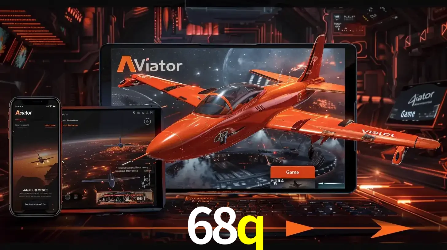 Apresentação tecnológica do jogo Aviator com um avião saindo da tela de um tablet, demonstrando a experiência imersiva em múltiplos dispositivos no 68q.
