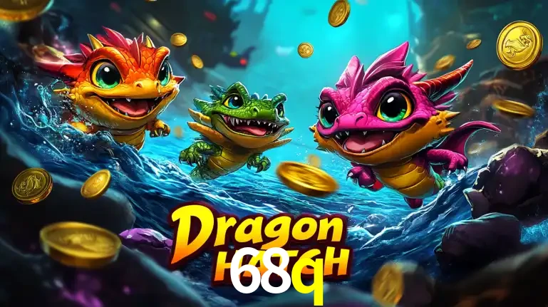 Arte promocional do jogo Dragon Hatch com três adoráveis dragões bebês nadando entre moedas de ouro, um dos slots mais divertidos para jogar no cassino 68q.